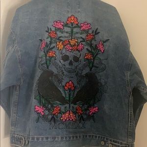 Skull and flowers jean jacket